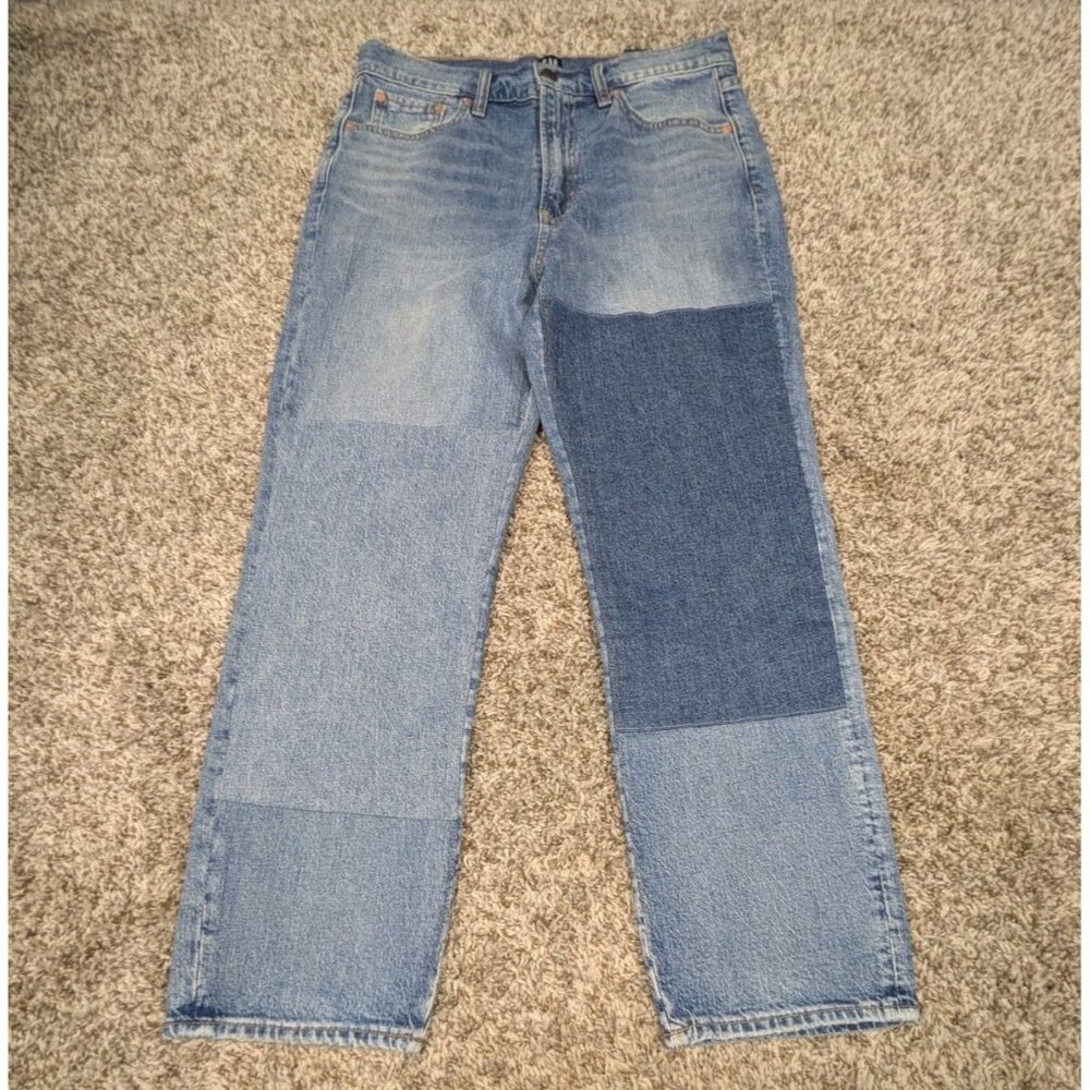 Gap Jeans Women's 8/29 Cheeky Straight High Rise Blue Stretch Patchwork Denim